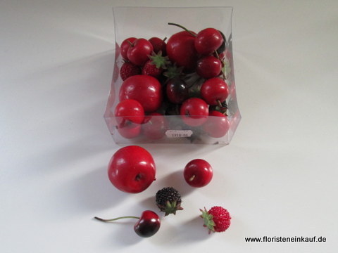 Früchte gemischt, 20/45mm, 33 Stück, Äpfel, Kirschen, Beeren, rot/schwarz