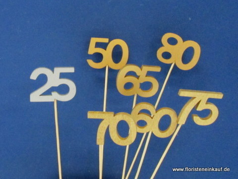 Holz-Stecker Jubiläumszahlen, 10 Stück, gold-silber