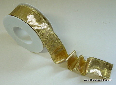 Schleifenband m.Drahtkante, gold, 40mm x 25m