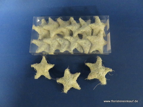 Sisal-Sterne 5cm, 12 Stück, gebleicht