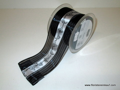 Florband -Calla, 75 mm  25m, schwarz-weiß
