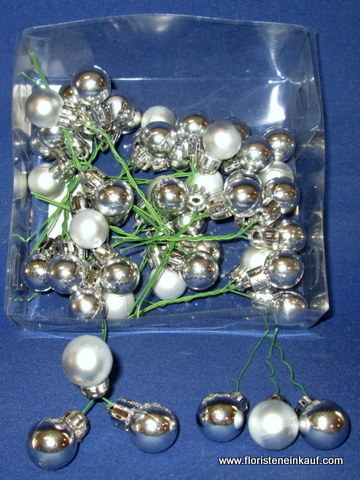 Dekokugeln, Weihnachtskugeln am Draht, silber glänzend/matt, 48 Stck., 2 cm