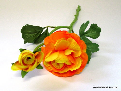 Ranunkel mit 1 Blüte+1 Knospe, 37 cm, orange
