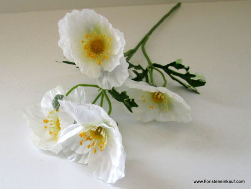 Mohn mit 4 Blüten und 3 Knospen, cream, 53 cm