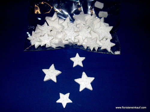 Sterne mit Silberglitter, Styropor, 10 Stck. 5 cm, 30 Stck. 4 cm, 40 Stck.