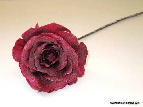 Rose mit Eis beglittert, 45 cm, rot
