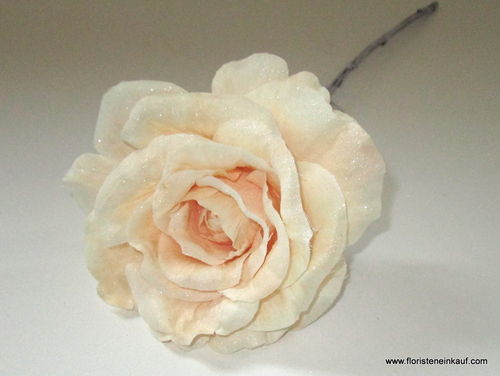 Rose mit Eis beglittert, 45 cm, cream
