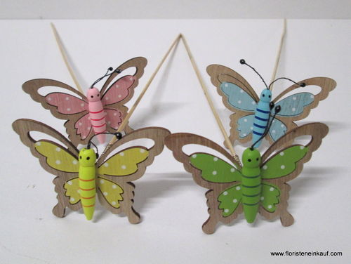 Schmetterling Gala Stecker, Holz, 4-farbig, 16 Stck.