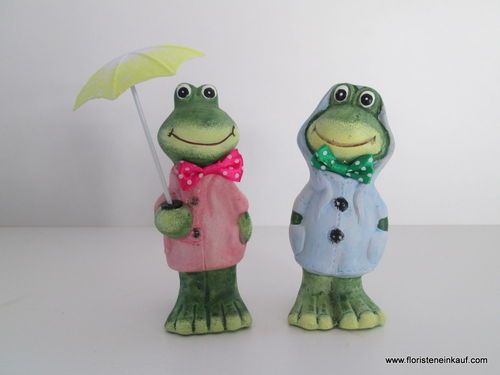 Figur Frosch mit Mantel und Regenschirm, 2-fach sort.,H=11+13cm