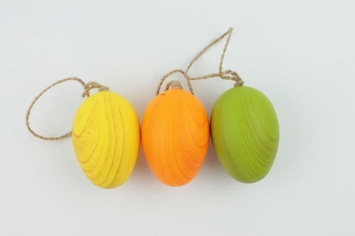 Hänger Eggi,12 Stk.,3-farbig, 6,5 x 4,2cm,gelb-orange-grün